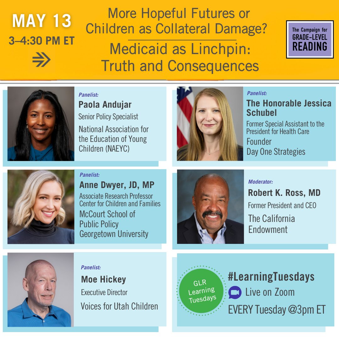 Attendance Works (@attendanceworks) on Twitter photo #Medicaid is a linchpin for supporting kids’ health and school success. Join <a href="/readingby3rd/">Campaign for Grade-Level Reading</a> for #LearningTuesdays 5/13 pm ET to examine its impact on kids, communities & healthcare <a href="/GeorgetownCCF/">Georgetown Center for Children and Families</a> <a href="/JessicaSchubel/">Jessica Schubel</a> <a href="/utchildren/">Voices for Utah Children</a> <a href="/dr_robertkross/">Dr. Robert K. Ross</a> <a href="/CalEndow/">California Endowment</a>
Reg: bit.ly/3Vpb3VR #Medicaid is a linchpin for supporting kids’ health and school success. Join <a href="/readingby3rd/">Campaign for Grade-Level Reading</a> for #LearningTuesdays 5/13 pm ET to examine its impact on kids, communities & healthcare <a href="/GeorgetownCCF/">Georgetown Center for Children and Families</a> <a href="/JessicaSchubel/">Jessica Schubel</a> <a href="/utchildren/">Voices for Utah Children</a> <a href="/dr_robertkross/">Dr. Robert K. Ross</a> <a href="/CalEndow/">California Endowment</a>
Reg: bit.ly/3Vpb3VR
