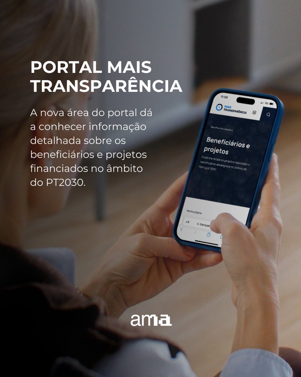 🔍O Portal Mais Transparência tem uma nova área dedicada aos beneficiários e projetos do PT2030!

📊Os dados são abertos, atualizados e detalham desde o tipo de beneficiário à origem do financiamento.

Saiba mais em transparencia.gov.pt.

#AmaGov #PT2030 #ConstruirOFuturo