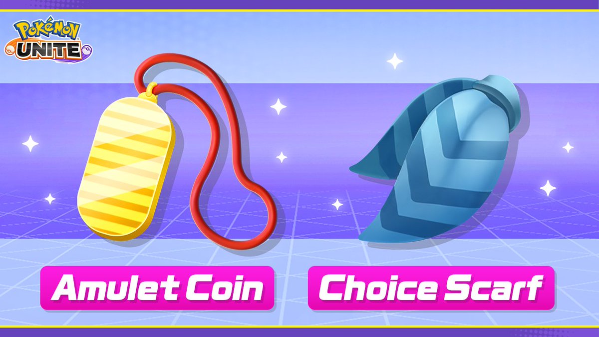 Get ready, Trainers! 🛡️✨ 

New Held Items are arriving in #PokemonUNITE on May 22! Stay tuned for details on the Amulet Coin and Choice Scarf—coming soon!!