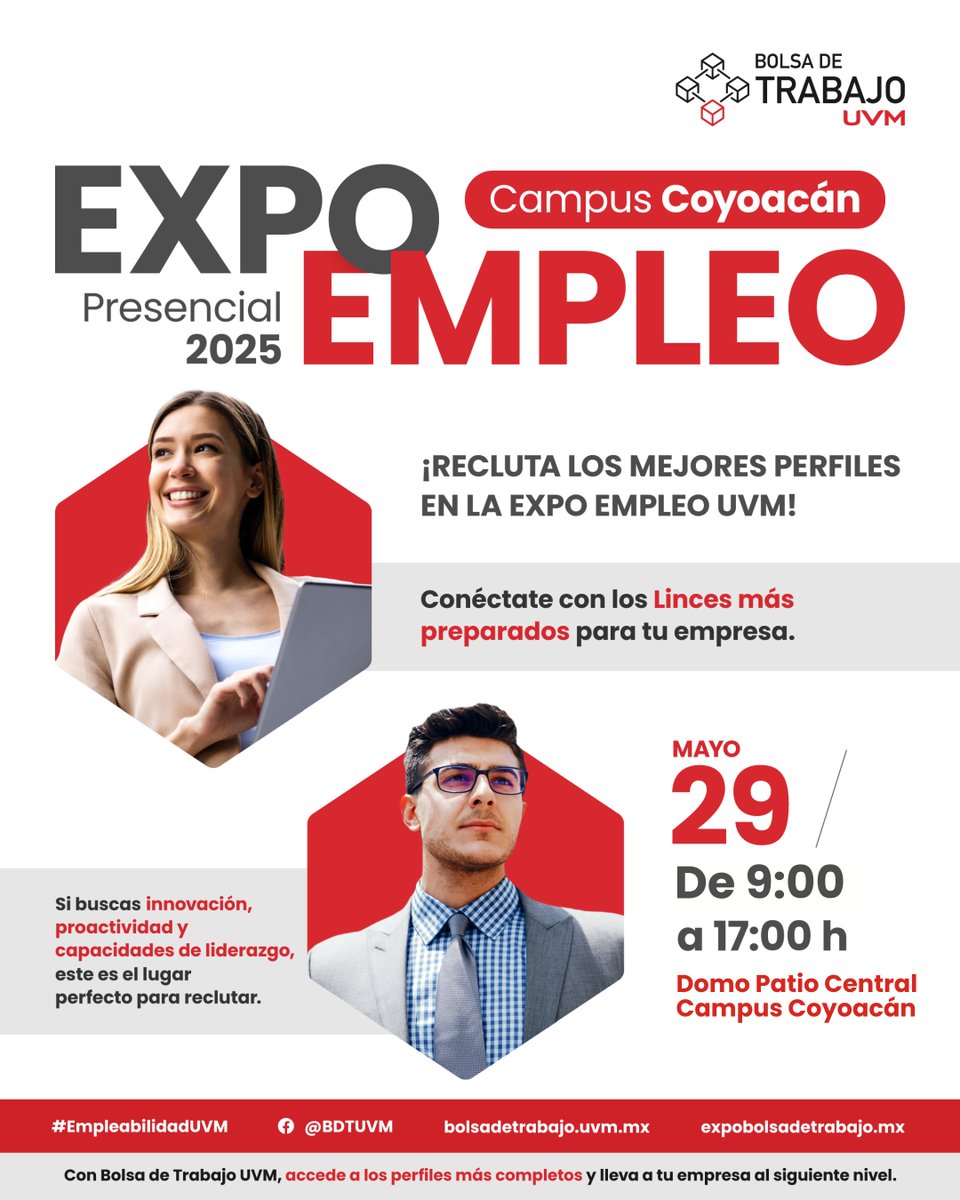 ¡🚀 Encuentra el mejor talento en la EXPO EMPLEO UVM!
Conéctate con los Linces más preparados y descubre perfiles con innovación, proactividad y liderazgo para fortalecer tu empresa.
¡No pierdas esta oportunidad de reclutar a los mejores!
Regístrate en 👉 ms.spr.ly/6189SppG5