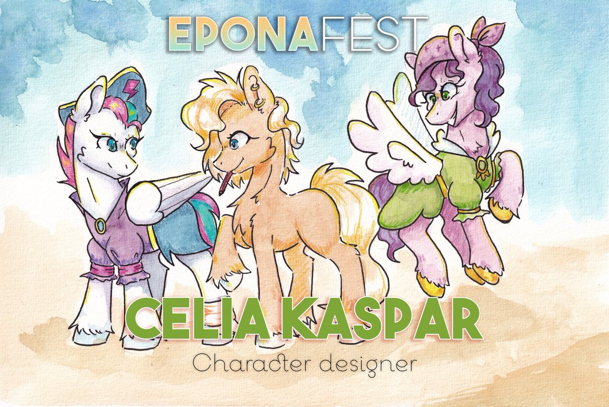 We are glad to announce our last Guest of Honour for EponaFest 2025!
Everyone please welcome Celia Kaspar in our crew.
She is a professional character designer, and she's the creator of many of our beloved ponies such as Zipp, Pipp and Hitch!

Art by <a href="/LightsArt1/">🌸Light🌸 🔜 Hop's Featherfest</a>!