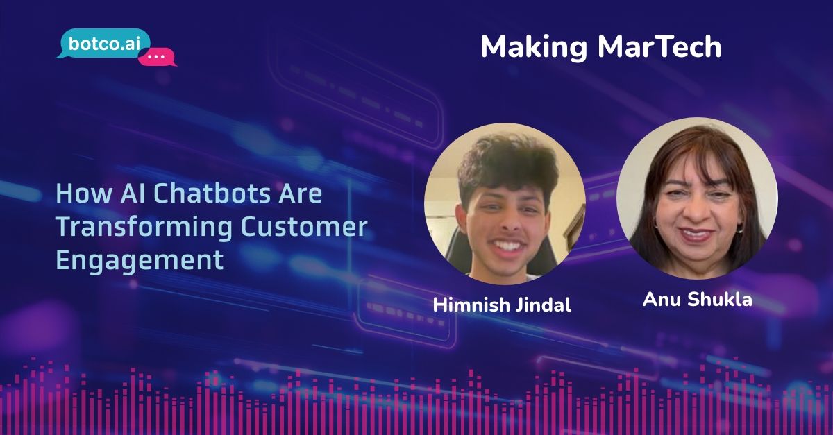 botcoai's tweet image. 🎥 Now On Demand!
 Catch industry trailblazer Anu Shukla, Executive Chair of Botco.ai, in a compelling on-demand interview featured by Making Martech! 🤖🔥
🎯 Watch now → buff.ly/68RclCk
#AnuShukla #MakingMartech #BotcoAI #AIChatbots #CustomerEngagement