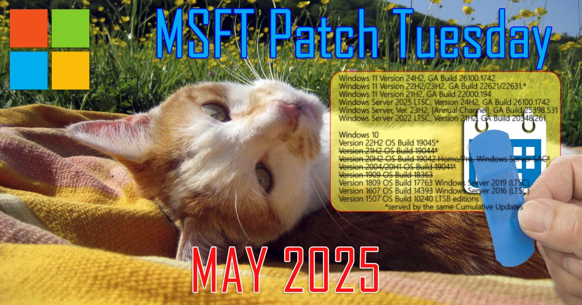 WZorNET's tweet photo. 🚨May 13, 2025 🛠️#PatchTuesday "B"🏁
⚙️Get 🧰#CumulativeUpdate's for Windows 11 Version #22H2/#23H2, #24H2 + Windows 10 Ver. 1507, 1607, 1809, #21H2/#22H2 also for Windows Server 2016/2019/2022/2025 #LTSC/Server Ver. #23H2 on 🗃️#MicrosoftUpdateCatalog👨‍💻👉 https://t.co/rAmptKW9TC https://t.co/XP2qspkl1L