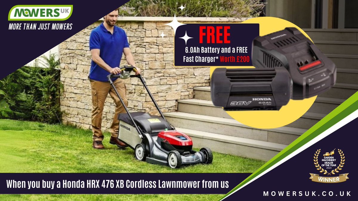 MowersUk's tweet photo. 🔥 LIMITED TIME OFFER! 🔥
FREE 4.0Ah battery &amp; fast charger (worth £200!) when you buy a Honda HRX 476 XB Cordless Lawnmower from us. ⏳ Offer ends July 2025 – don’t miss out!
👉 Shop: https://t.co/hRTHzmlWR1
📍 Visit us in-store or call 01256 851166
#MowersUK #Tadley #LawnCare https://t.co/2hPleFSu31