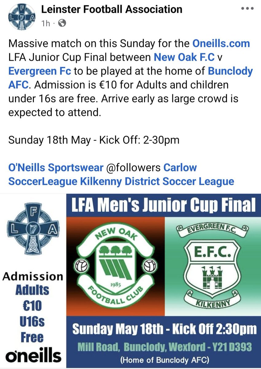 LFA JUNIOR CUP FINAL  <a href="/New_Oak_Boys/">New Oak FC</a> 💪💚🤍💚#PAUPISH <a href="/CarlowSoccer/">Carlow Soccer League</a> 👇