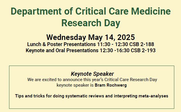 UAlberta Crit Care (@ualberta_icu) on Twitter photo One more sleep until our annual Critical Care Medicine Research day. <a href="/Bram_Rochwerg/">Bram Rochwerg</a> will being giving our keynote address. We're looking forward to seeing you tomorrow. <a href="/McMasterU/">McMaster University</a> <a href="/UAlberta_FoMD/">UAlberta Med & Dent</a> One more sleep until our annual Critical Care Medicine Research day. <a href="/Bram_Rochwerg/">Bram Rochwerg</a> will being giving our keynote address. We're looking forward to seeing you tomorrow. <a href="/McMasterU/">McMaster University</a> <a href="/UAlberta_FoMD/">UAlberta Med & Dent</a>