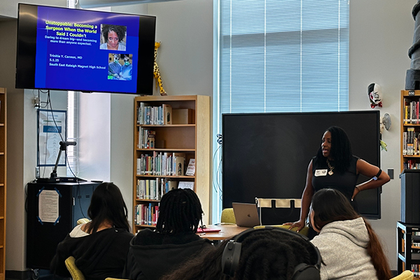 Dr. Cannon spoke at Southeast Raleigh Magnet High School, sharing her career path story and discussing science and healthcare opportunities with students, inspiring the next generation of scientists and healthcare professionals.

<a href="/SRMHSpride/">SRMHS</a> 
duke.is/v/2btb
