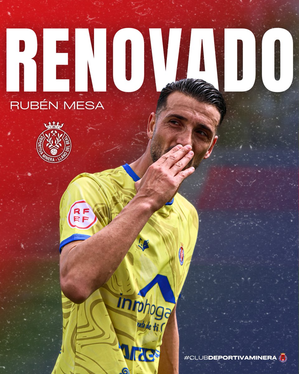 Club Deportiva Minera (@deportivaminera) on Twitter photo 🦁 <a href="/MesaVisiga/">Rubén Mesa</a> renueva con la #DeportivaMinera
👊🏻 El delantero centro seguirá deleitándonos con su capacidad goleadora.
🔥 7 tantos en solo media temporada defendiendo nuestros colores.
¡Qué orgullo tenerte, león! 🫶🏻
#RubenMesaRenovado 🦁 <a href="/MesaVisiga/">Rubén Mesa</a> renueva con la #DeportivaMinera
👊🏻 El delantero centro seguirá deleitándonos con su capacidad goleadora.
🔥 7 tantos en solo media temporada defendiendo nuestros colores.
¡Qué orgullo tenerte, león! 🫶🏻
#RubenMesaRenovado