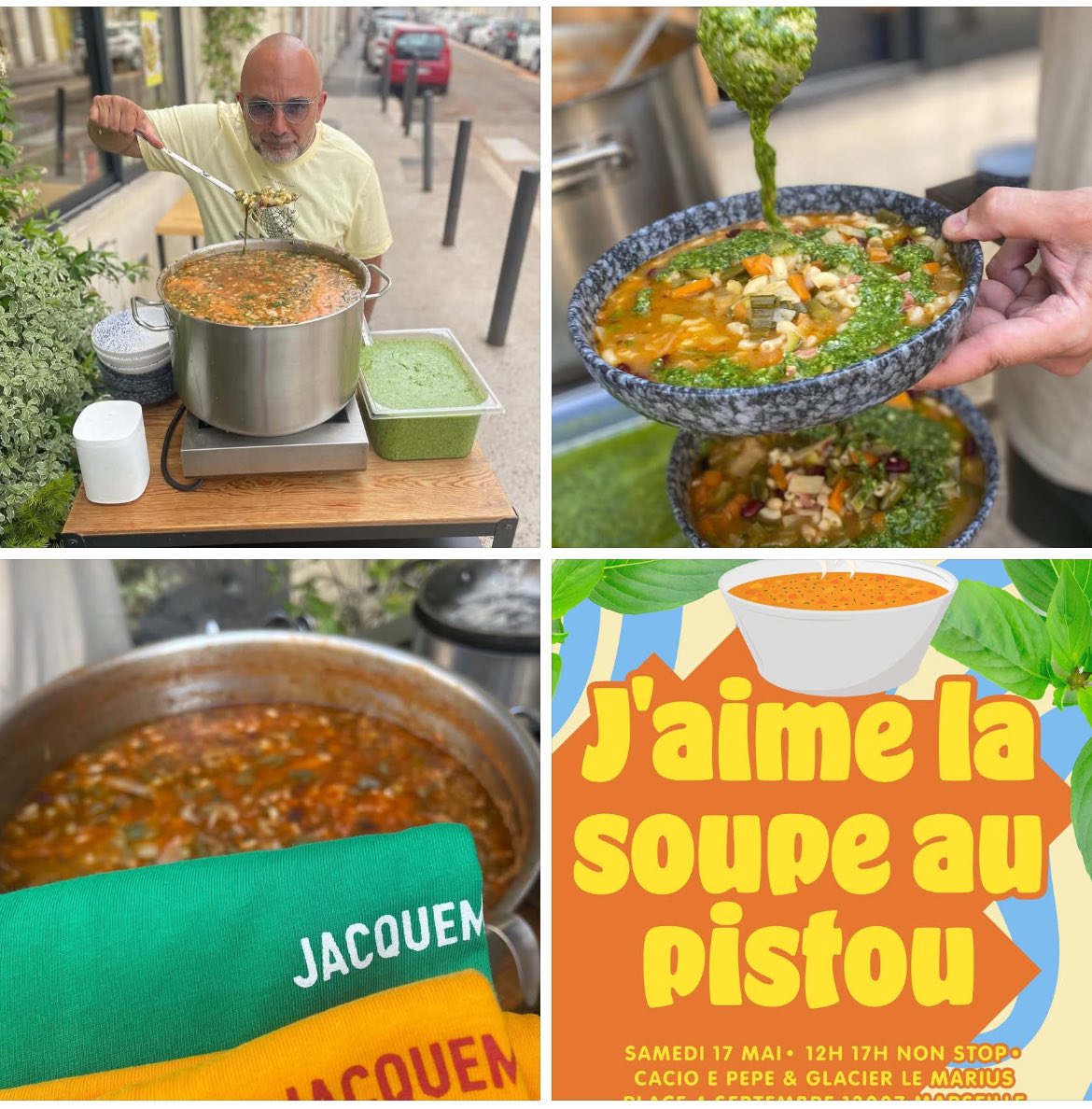 Samedi midi c’est la traditionnelle soupe au pistou chez @cacio_e_pepe_marseille, rendez-vous à partir de 11h30 pour l’apéro sur cette belle place du 4 septembre 🌞 pense à réserver ta table