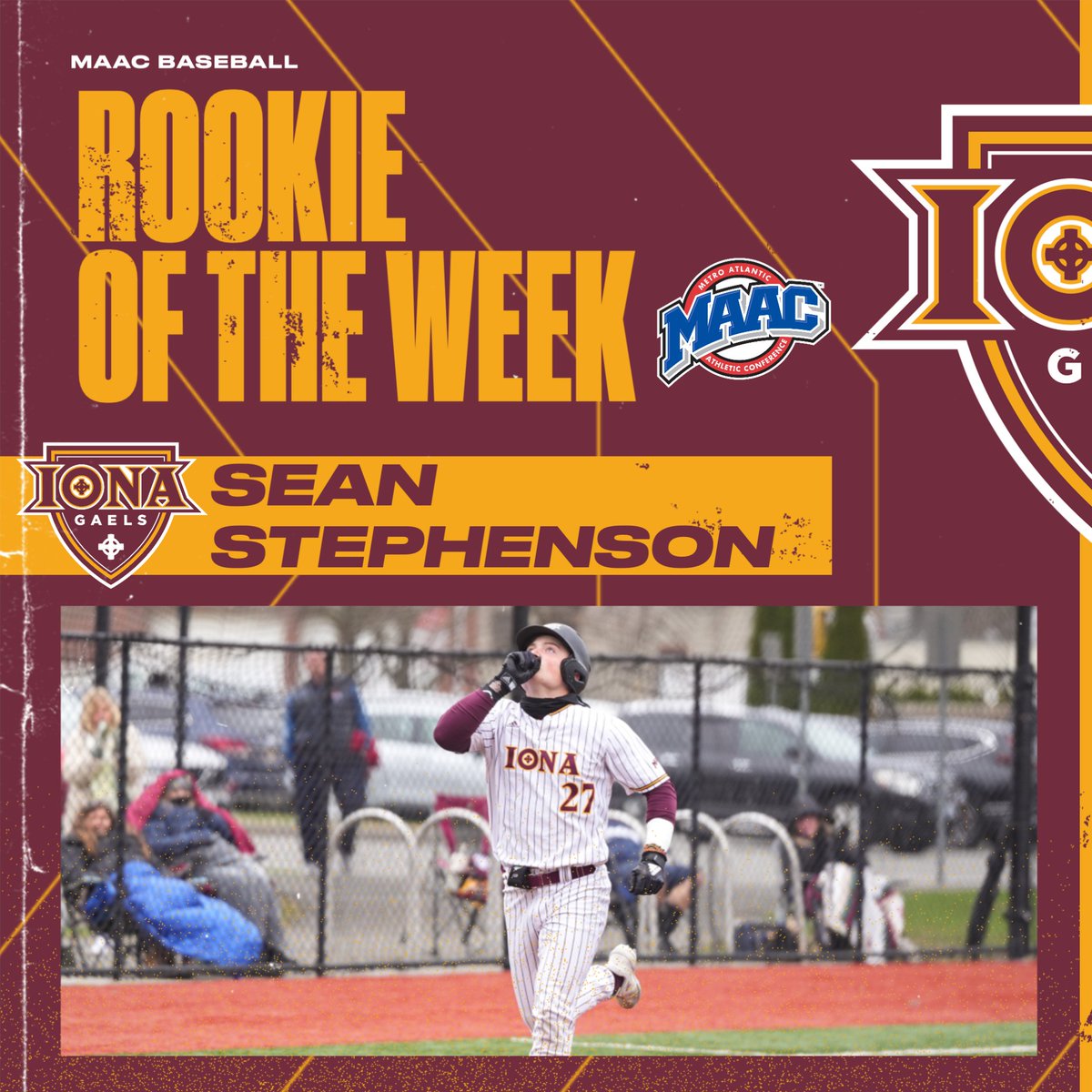 IonaBaseball's tweet image. ๐ถ๐๐ ๐ด๐๐๐ ๐ป๐๐๐
Sean wins MAAC Rookie of the Week AGAIN!!! Sean had another big week tallying 6 hits, 3 RBIs and 5 runs scored. His biggest hit came in game one at Merrimack when he launched a go-ahead solo home run in the ninth! Keep it up Sean!!!๐ช
#GaelNation
