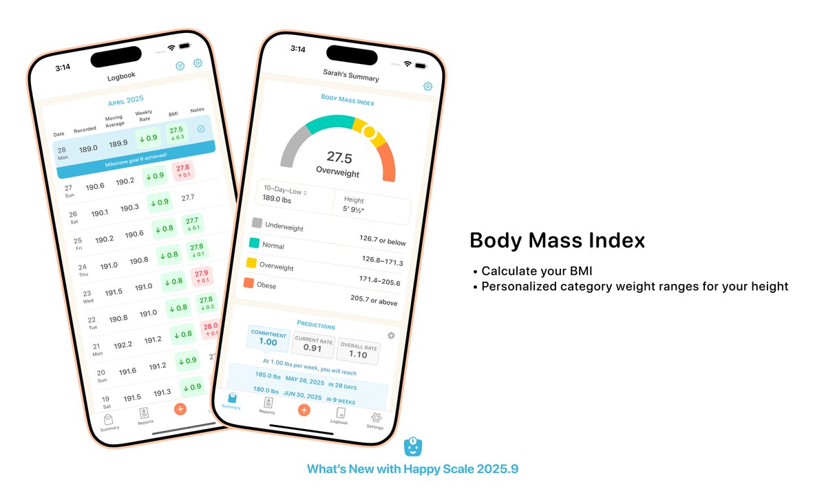 HappyScaleApp's tweet image. Happy Scale 2025.9 just released, now (optionally) calculates your BMI!

apps.apple.com/us/app/happy-s…