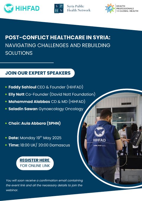 Global Crisis Management Report (@globalcmrpt) on Twitter photo RT <a href="/HealthSyria/">Syria Public Health Network</a> Post-Conflict Healthcare in Syria: Navigating Challenges and Rebuilding Solutions Webinar, May 19 ow.ly/UNXr50VQvLQ <a href="/hihfaduk/">Hand in Hand for Aid and Development</a> <a href="/HPforGH/">Health Professionals for Global Health</a> <a href="/WHO/">World Health Organization (WHO)</a> <a href="/DRHCSyria/">David Carden</a> <a href="/Scholars4Syria/">Scholars4Syria</a> <a href="/OCHA_Syria/">OCHA Syria</a> <a href="/AulaAb/">AulaA</a> <a href="/SYRedCrescent/">Syrian Red Crescent</a> <a href="/sams_usa/">sams_usa</a> <a href="/syrianetf/">Syrian Emergency Task Force</a> <a href="/SoccerMouaz/">Mouaz Moustafa</a> RT <a href="/HealthSyria/">Syria Public Health Network</a> Post-Conflict Healthcare in Syria: Navigating Challenges and Rebuilding Solutions Webinar, May 19 ow.ly/UNXr50VQvLQ <a href="/hihfaduk/">Hand in Hand for Aid and Development</a> <a href="/HPforGH/">Health Professionals for Global Health</a> <a href="/WHO/">World Health Organization (WHO)</a> <a href="/DRHCSyria/">David Carden</a> <a href="/Scholars4Syria/">Scholars4Syria</a> <a href="/OCHA_Syria/">OCHA Syria</a> <a href="/AulaAb/">AulaA</a> <a href="/SYRedCrescent/">Syrian Red Crescent</a> <a href="/sams_usa/">sams_usa</a> <a href="/syrianetf/">Syrian Emergency Task Force</a> <a href="/SoccerMouaz/">Mouaz Moustafa</a>