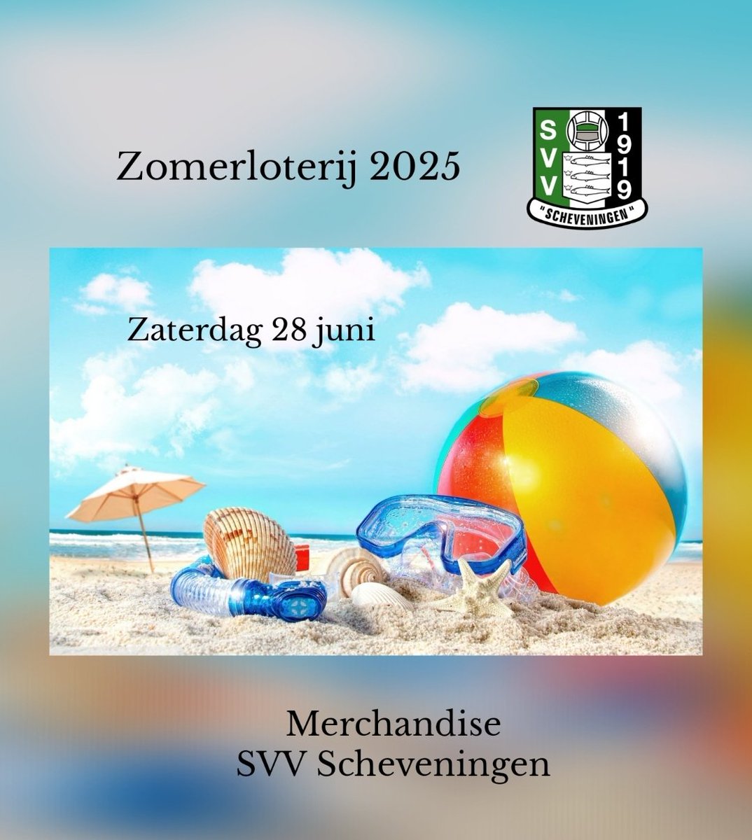 Ook dit jaar organiseren wij weer een grandioze Zomerloterij. Deze loterij wordt gehouden op zaterdag 28 juni 2025. 

Wij zijn nog op zoek naar een aantal sponsors die ons willen ondersteunen. 

Kijk voor meer info op de Facebookpagina van Merchandise SVV Scheveningen
