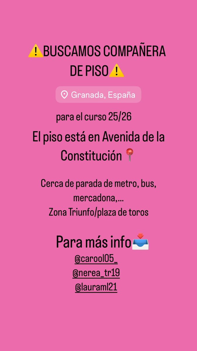 caroool_20's tweet photo. #granada #pisosgranada #curso #ugr #compañeradepiso https://t.co/A06EBnZYKy