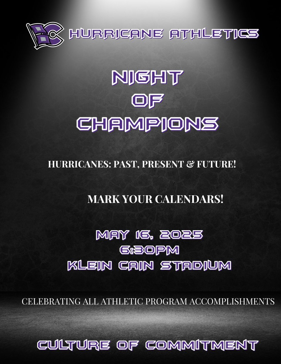 Night of Champions! Come support our football program at their spring game Friday May 16th!!🏈