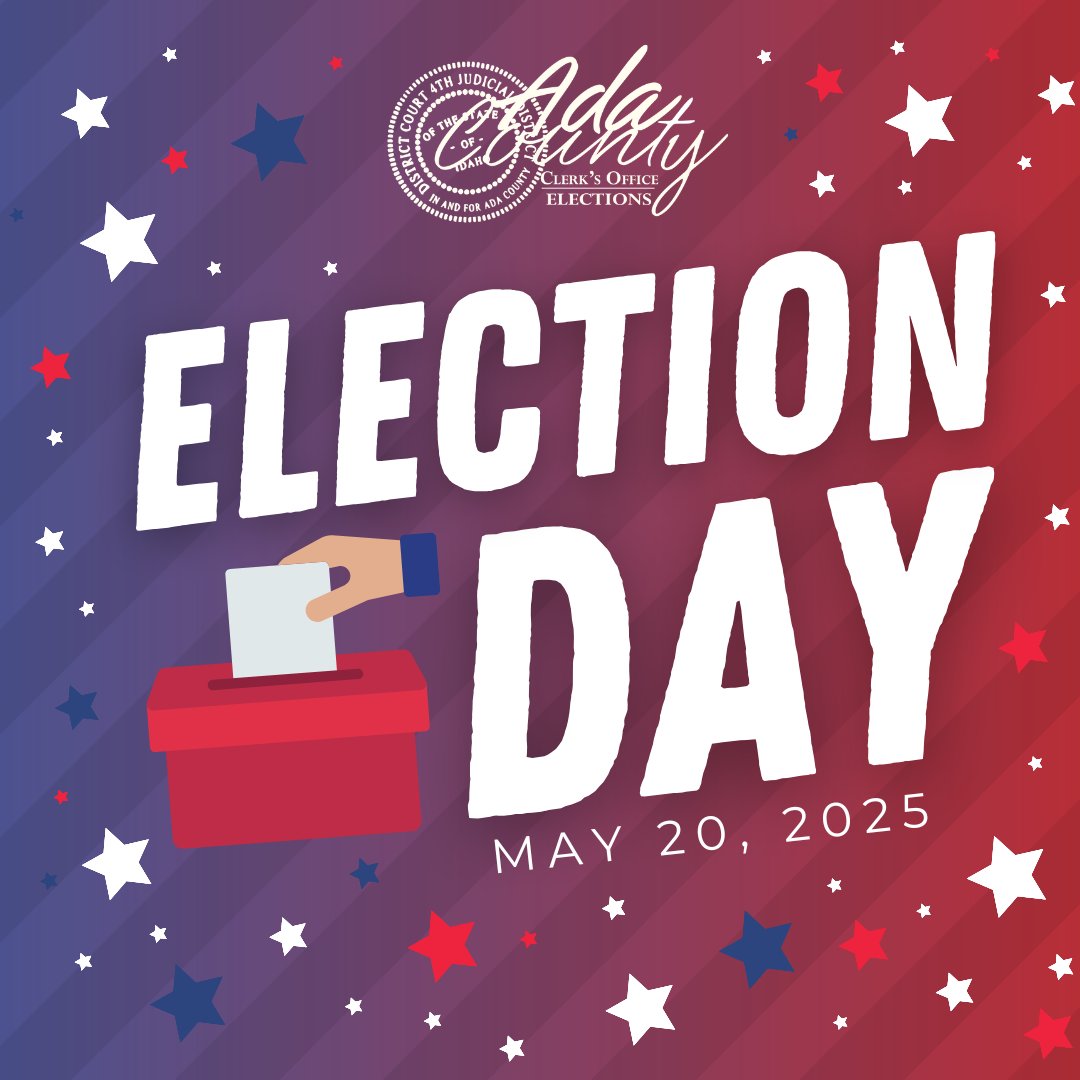It's #ElectionDay!🎉 Polls are open from 8a.m. to 8p.m. today. Don't forget to exercise your right to vote!

➡️ Visit our website to view your sample ballot, find your polling place and more! adacounty.id.gov/elections/