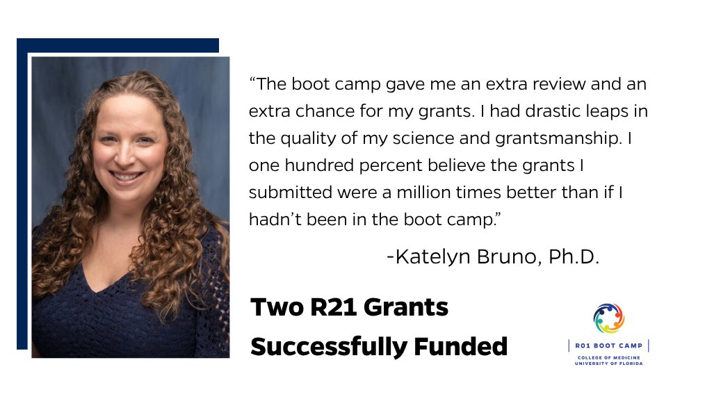 UFMedResearch's tweet image. Calling all @UFMedicine faculty, this is the last week to apply for a spot in the 2025-26 R01 Boot Camp cycle! The program aided Katelyn Bruno, Ph.D., in funding TWO R21 grants. Read more about her boot camp journey at go.ufl.edu/i4zcsf2 and apply at go.ufl.edu/2lvfr7d.