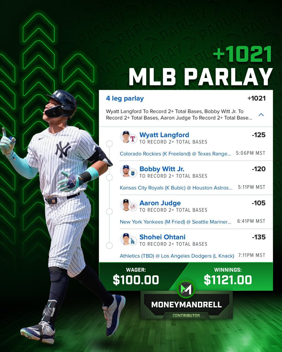ParlayScience (@parlayscience) on Twitter photo BASES PARLAY ⚡️
Is this parlay back to back worthy? Absolutely it is so we are tailing <a href="/MoneyMandrell/">Money Mandrell</a> on it 🤫
🔗 FanDuel tail link -> bit.ly/Mandrell5-13 BASES PARLAY ⚡️
Is this parlay back to back worthy? Absolutely it is so we are tailing <a href="/MoneyMandrell/">Money Mandrell</a> on it 🤫
🔗 FanDuel tail link -> bit.ly/Mandrell5-13