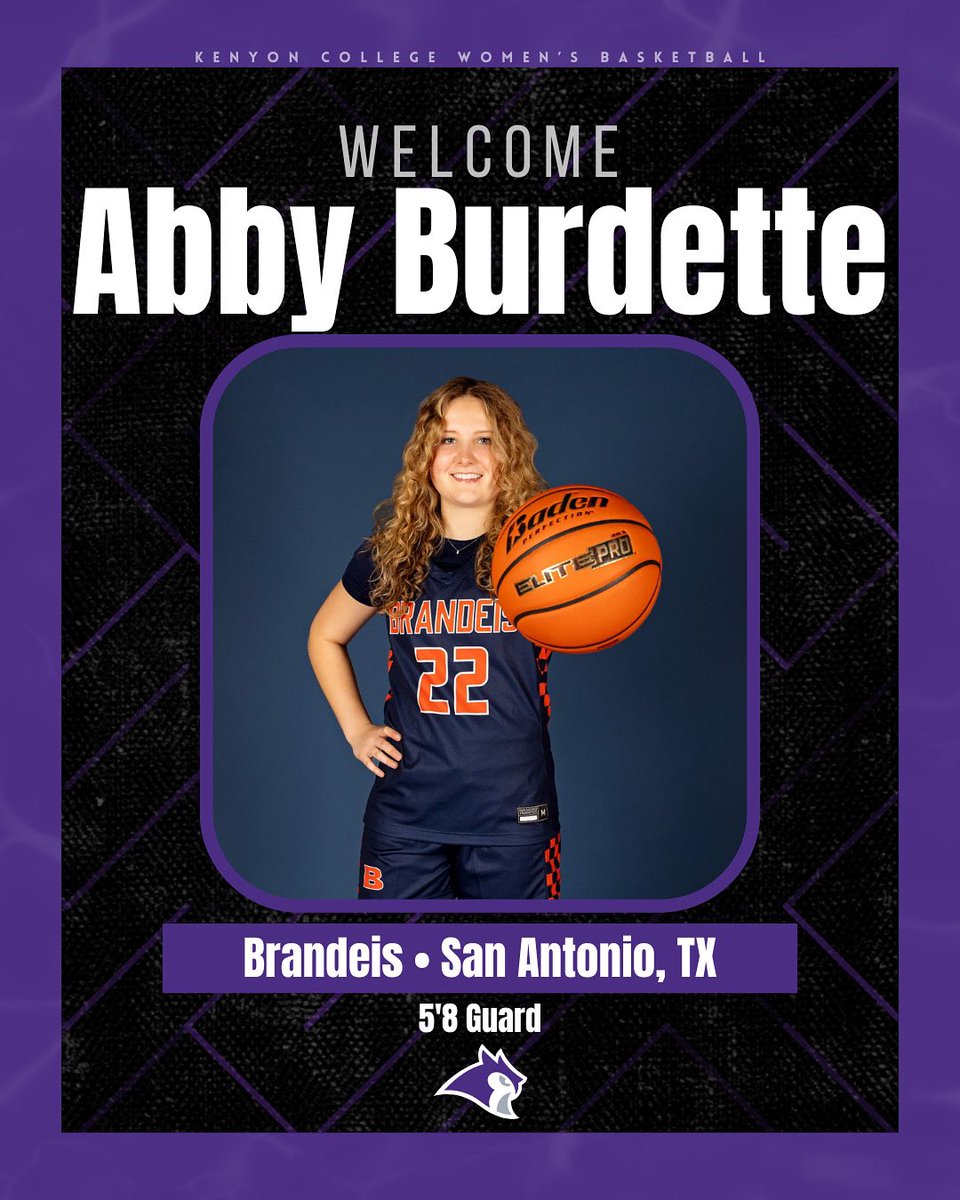 Kenyon WBB (@kenyonwbb) on Twitter photo Introducing our next member in the Class of 2029! A 5โ8 Guard from San Antonio, TX, <a href="/Abby_Burdette2/">Abigail burdette</a> ๐๐ฆ
Welcome to Kenyon, Abby!
#KCWB #GoOwls Introducing our next member in the Class of 2029! A 5โ8 Guard from San Antonio, TX, <a href="/Abby_Burdette2/">Abigail burdette</a> ๐๐ฆ
Welcome to Kenyon, Abby!
#KCWB #GoOwls