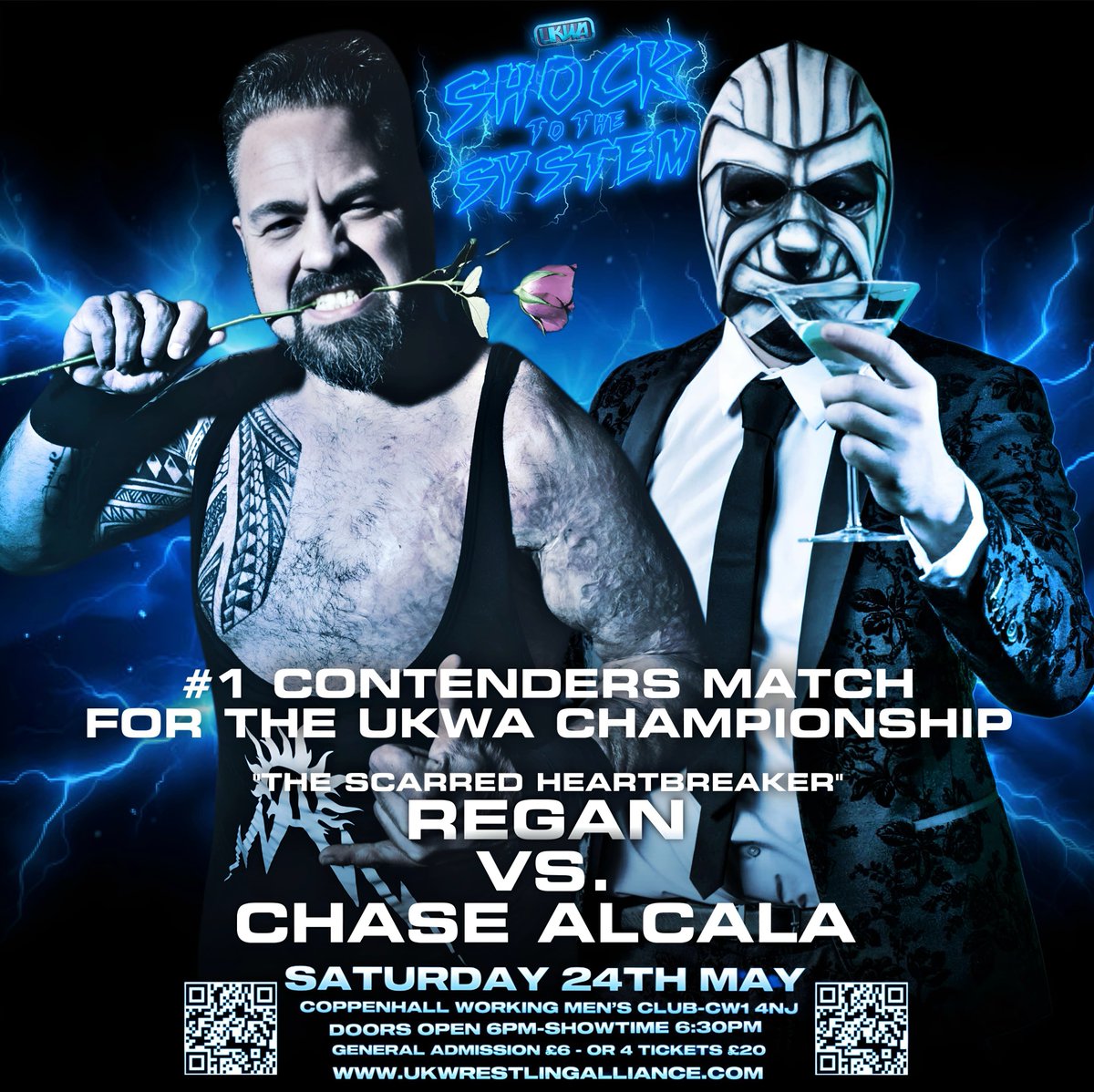 UKWA_Wrestling's tweet photo. SHOCK TO THE SYSTEM - MATCH ANNOUNCEMENT
SINGLES, #1 CONTENDERS MATCH FOR UKWA CHAMPIONSHIP 
@ReganPW82 Vs @Martini_Chase

Coppenhall W.M.C - 24th May
Doors Open 6pm, Show Starts 6:30pm

Order your tickets at
🎟 https://t.co/DuEsurIDxq 🎟
or the venue

Card Subject to Change https://t.co/cn0ZuAWgkB