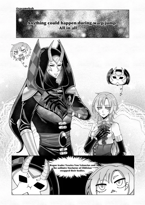 🔄Nocturne &amp; rt body swap comic ① (4/5)

Who knows how long this situation will last for 👉👈

#nocturneofoblivion #roguetrader #rogue_trader #rogue_artist #wh40k #WarhammerArt 