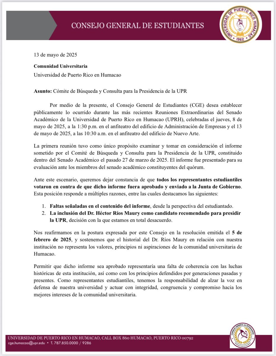 Consejo General de Estudiantes UPR Humacao tweet media