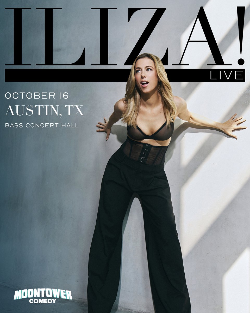Moontower Comedy (@moontowercomedy) on Twitter photo JUST ANNOUNCED: <a href="/iliza/">Iliza Shlesinger</a> Shlesinger is coming to Bass Concert Hall on October 16th! Fresh off the release of her SEVENTH (!!!) special, A Different Animal, Iliza is back with her new tour Iliza! Live 💥
🎫 On sale Friday, May 16th: bit.ly/3YIKIUE JUST ANNOUNCED: <a href="/iliza/">Iliza Shlesinger</a> Shlesinger is coming to Bass Concert Hall on October 16th! Fresh off the release of her SEVENTH (!!!) special, A Different Animal, Iliza is back with her new tour Iliza! Live 💥
🎫 On sale Friday, May 16th: bit.ly/3YIKIUE
