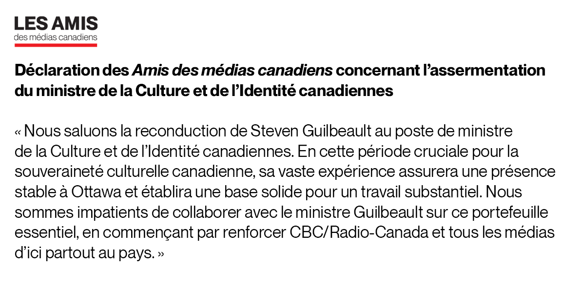 Notre déclaration sur l’assermentation du ministre de la Culture et de l’Identité canadienne.

#polcan