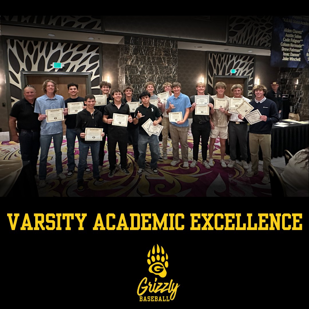 Galena Grizzlies Baseball (@galenabombsquad) on Twitter photo Congratulations to our 2025 Varsity Academic Excellence Award Winners for achieving a 3.5 or above during the season!
Isaac Damon, Alden Chavez, <a href="/Slammy2026/">Russell Slamowitz</a>, Austin Sahm, <a href="/Steven_Talafuse/">StevenT_JR.</a>, Max Sheahan, <a href="/JaydenQuintero_/">Jayden Quintero</a>, Jake Winchell, @LoganGreen240, <a href="/MemphisVenis/">Memphis Venis</a>, Congratulations to our 2025 Varsity Academic Excellence Award Winners for achieving a 3.5 or above during the season!
Isaac Damon, Alden Chavez, <a href="/Slammy2026/">Russell Slamowitz</a>, Austin Sahm, <a href="/Steven_Talafuse/">StevenT_JR.</a>, Max Sheahan, <a href="/JaydenQuintero_/">Jayden Quintero</a>, Jake Winchell, @LoganGreen240, <a href="/MemphisVenis/">Memphis Venis</a>,