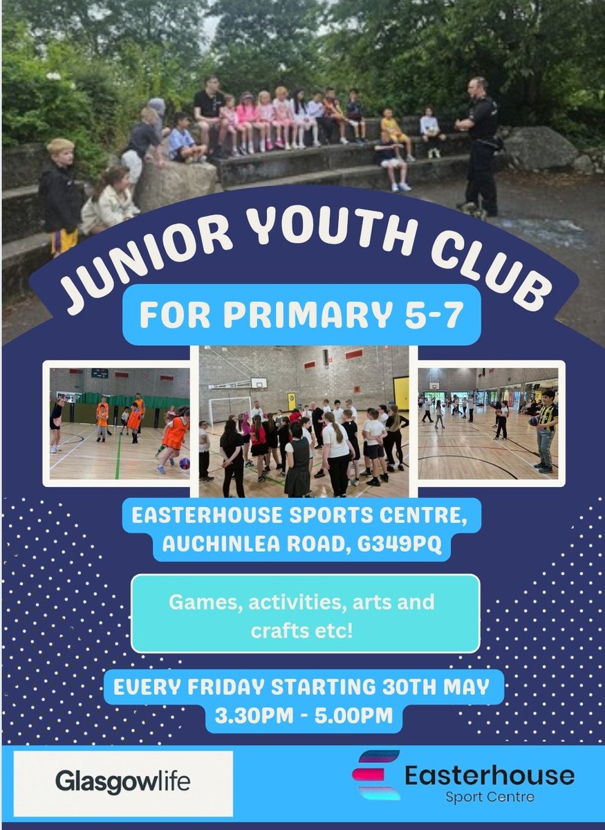 Easterhouse Sport Centre (@easterhouse_sc) on Twitter photo π New Youth Club! π
Parents of P5βP7 students! Looking for Friday fun? Our Youth Club is packed with games, friends, and excitement!
π Details below ππΌππΌ
π· FREE
Consent forms must be signed by a parent/guardian.
π© Info: bookings@easterhousesc.org
#YouthClub #community π New Youth Club! π
Parents of P5βP7 students! Looking for Friday fun? Our Youth Club is packed with games, friends, and excitement!
π Details below ππΌππΌ
π· FREE
Consent forms must be signed by a parent/guardian.
π© Info: bookings@easterhousesc.org
#YouthClub #community