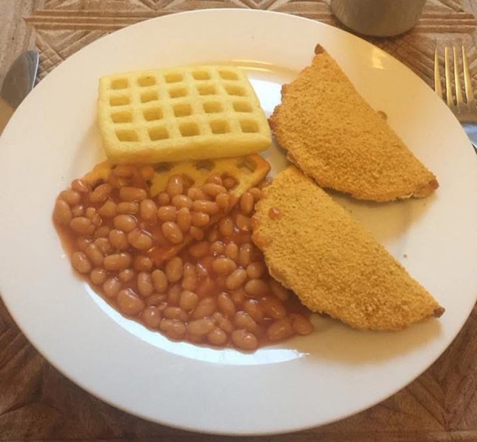 Crispy Pancakes, Potato Waffles and Beans