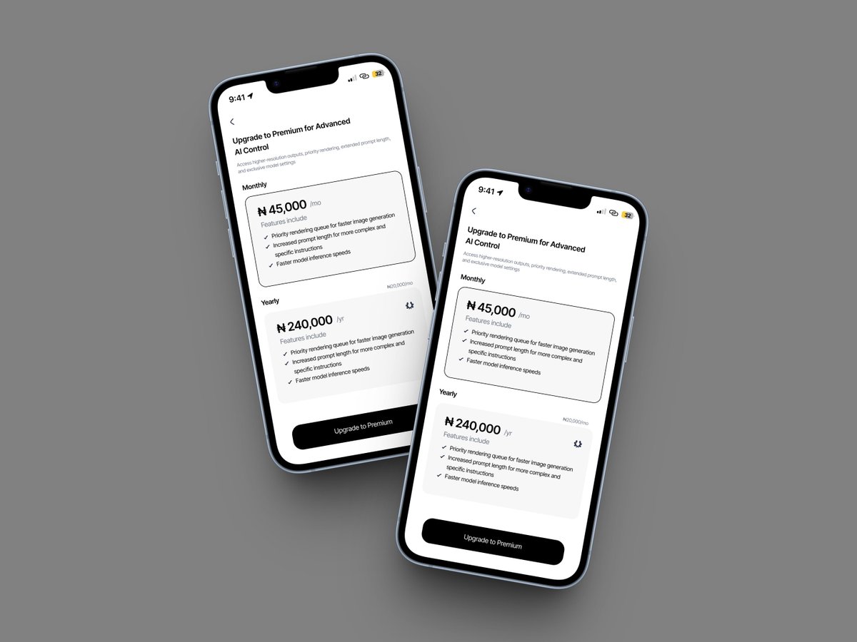 2thewurldd's tweet image. Just designed this premium screen for an AI image gen app. Focused on clean pricing, fast decisions, and that &quot;take my money&quot; energy.
If you’re building cool stuff and need a UI/Product Designer – I’m around 👀
DMs are open!

#UIDesign #Figma #MobileDesign #DesignTwitter