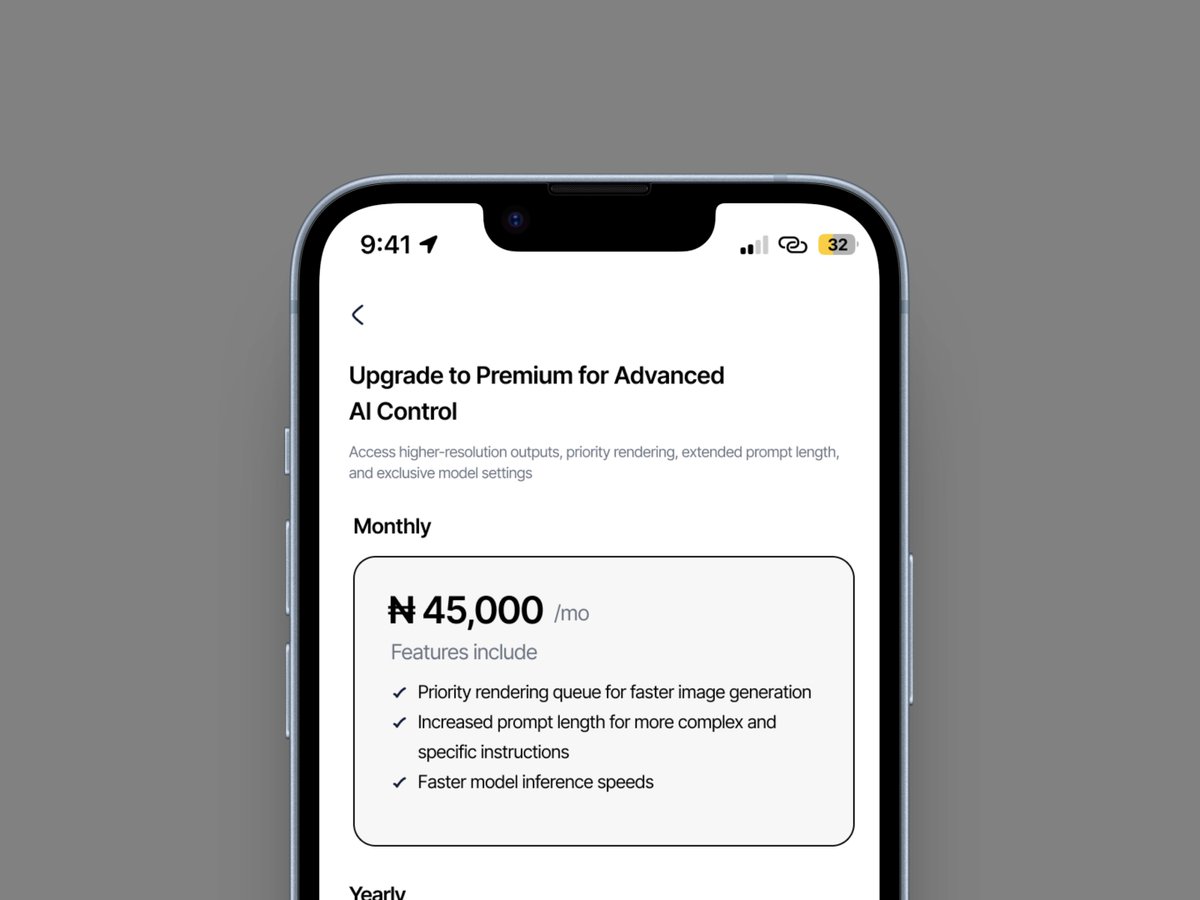 2thewurldd's tweet image. Just designed this premium screen for an AI image gen app. Focused on clean pricing, fast decisions, and that &quot;take my money&quot; energy.
If you’re building cool stuff and need a UI/Product Designer – I’m around 👀
DMs are open!

#UIDesign #Figma #MobileDesign #DesignTwitter