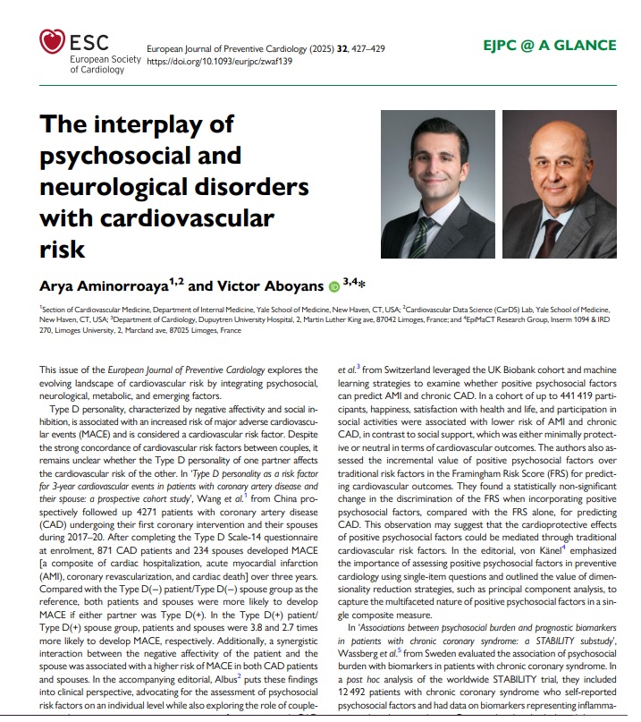 EJPC Editor-in-Chief (@ejpceic) on Twitter photo The new issue of the European Journal of Preventative Cardiology focuses on the Cardiovascular Burden of Psychological and Neurological Disorders. Don't miss the issue @ a glance! academic.oup.com/eurjpc/article…
<a href="/escardio/">European Society of Cardiology</a> <a href="/AboyansV/">Victor Aboyans</a> <a href="/SilCastelletti/">Silvia Castelletti</a> <a href="/PeroneFrancesco/">Francesco Perone</a> #cvprev The new issue of the European Journal of Preventative Cardiology focuses on the Cardiovascular Burden of Psychological and Neurological Disorders. Don't miss the issue @ a glance! academic.oup.com/eurjpc/article…
<a href="/escardio/">European Society of Cardiology</a> <a href="/AboyansV/">Victor Aboyans</a> <a href="/SilCastelletti/">Silvia Castelletti</a> <a href="/PeroneFrancesco/">Francesco Perone</a> #cvprev