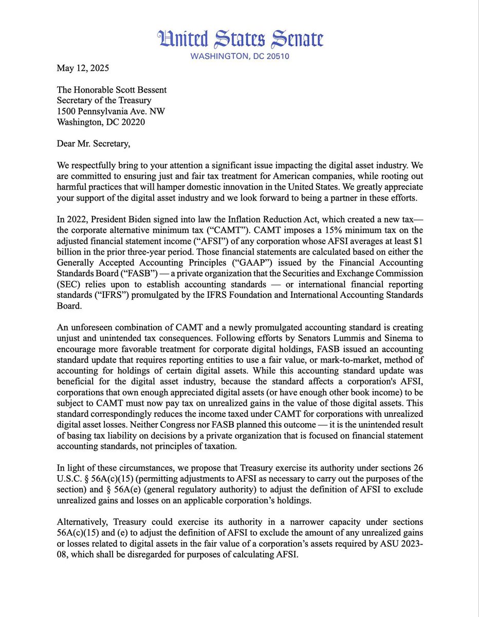 🇺🇸 SENATOR LUMMIS JUST URGED THE USA TO ELIMINATE TAX ON #BITCOIN AND CRYPTO COMPANIES 🤯

THIS IS MASSIVE!!!
