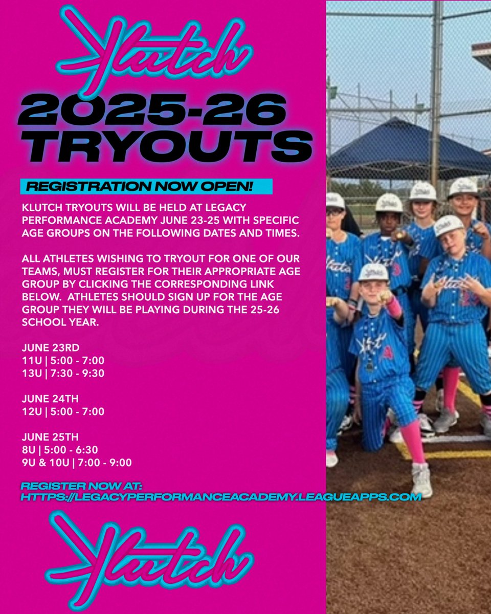 stllpa's tweet image. Tryout Registration for the Klutch/Legacy Baseball 2025–26 season are now open!

📝 Register now:
…gacyperformanceacademy.leagueapps.com

Don’t miss your chance to compete, grow, and elevate your game with one of the region’s premier baseball programs.