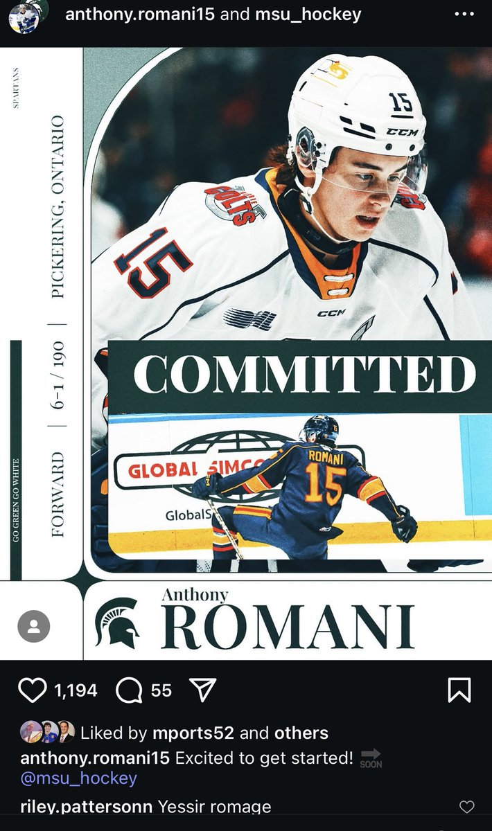 Anthony Romani makes his MSU commitment post on Instagram