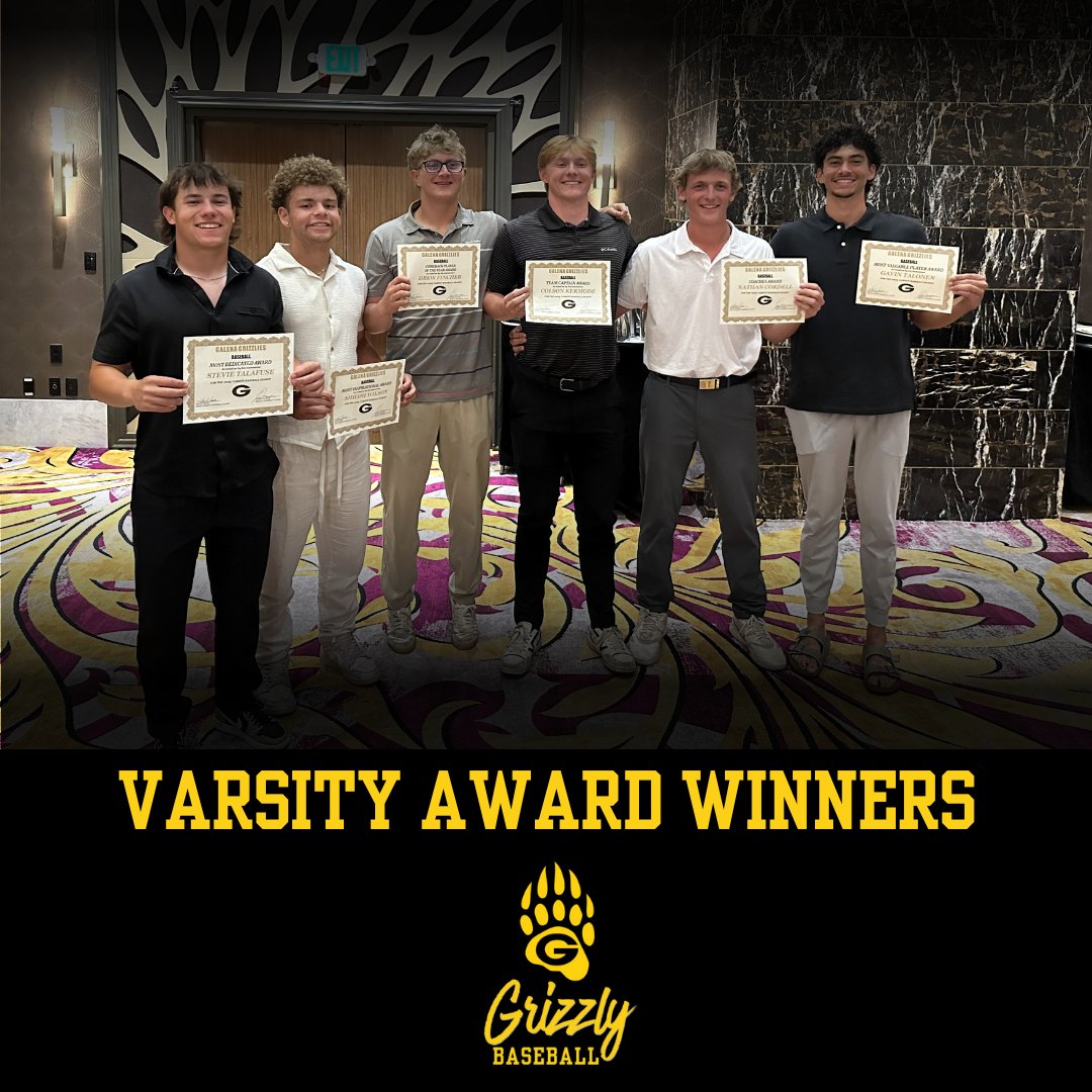 Galena Grizzlies Baseball (@galenabombsquad) on Twitter photo Congratulations to our 2025 Varsity - Team Award Winners!
@Steven_talafuse – Most Dedicated Player
<a href="/B1g_shi5/">Shiloh Wilson</a> – Most Inspirational Player
Andrew Fincher – Comeback Player of the Year
<a href="/ColsonKermode/">Colson Kermode</a> – Team Captain
<a href="/NathanCordell29/">Nathan Cordell</a> – Coaches Award
<a href="/GavinTalonen/">Gavin Talonen</a> – Most Valuable Congratulations to our 2025 Varsity - Team Award Winners!
@Steven_talafuse – Most Dedicated Player
<a href="/B1g_shi5/">Shiloh Wilson</a> – Most Inspirational Player
Andrew Fincher – Comeback Player of the Year
<a href="/ColsonKermode/">Colson Kermode</a> – Team Captain
<a href="/NathanCordell29/">Nathan Cordell</a> – Coaches Award
<a href="/GavinTalonen/">Gavin Talonen</a> – Most Valuable