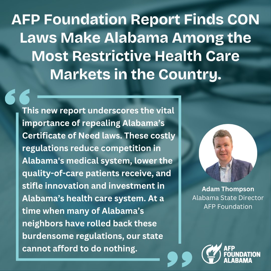 🚨 Americans for Prosperity Foundation Report Finds CON Laws Make Alabama Among the Most Restrictive Health Care Markets in the Country. Read more here➡️ americansforprosperityfoundation.org/uncategorized/…