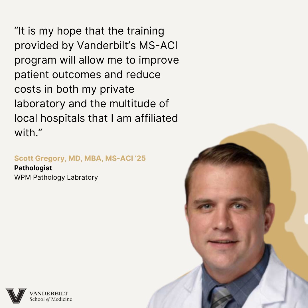 As a practicing pathologist Scott Gregory, MD, MBA, MS-ACI '25 sought out VUSM's Master of Science in Applied Clinical Informatics to build the skills needed to improve system care and efficiency.

Further your impact; apply for the MS-ACI program by 5/15: bit.ly/4bhqkhD