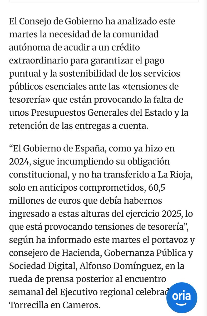 Claumartsoba's tweet photo. La Rioja sufre la irresponsabilidad de un Gobierno corrupto que incumple la ley y niega lo que nos corresponde. 
60 millones retenidos y servicios públicos en riesgo. 
Basta de castigar a los riojanos. https://t.co/I92NvsjLNz