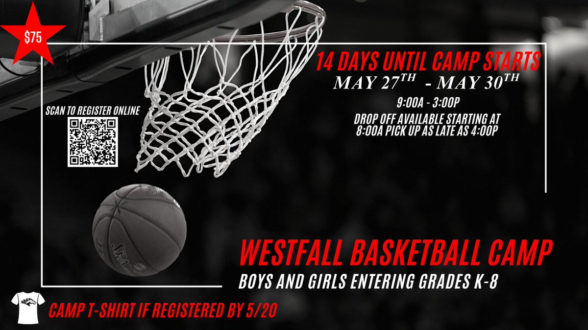 Westfall Basketball (@westfall_hoops) on Twitter photo 2 weeks left until camp starts- register by Tuesday 5/20 to guarantee a camp t-shirt!
Open to Boys AND Girls entering grades k-8.
Register at:
forms.gle/Xw6S4tYzZanJng…
<a href="/SVCsportszone/">SVCsportszone.com</a> <a href="/litter_media/">Litter Media</a> <a href="/alicia_capleCHD/">Alicia Caple</a> <a href="/SOSAOhio/">Southern Ohio Sports Authority</a> <a href="/94CountryWKKJ/">94 Country WKKJ</a> <a href="/rcsm740/">River City Sports Media</a> 2 weeks left until camp starts- register by Tuesday 5/20 to guarantee a camp t-shirt!
Open to Boys AND Girls entering grades k-8.
Register at:
forms.gle/Xw6S4tYzZanJng…
<a href="/SVCsportszone/">SVCsportszone.com</a> <a href="/litter_media/">Litter Media</a> <a href="/alicia_capleCHD/">Alicia Caple</a> <a href="/SOSAOhio/">Southern Ohio Sports Authority</a> <a href="/94CountryWKKJ/">94 Country WKKJ</a> <a href="/rcsm740/">River City Sports Media</a>