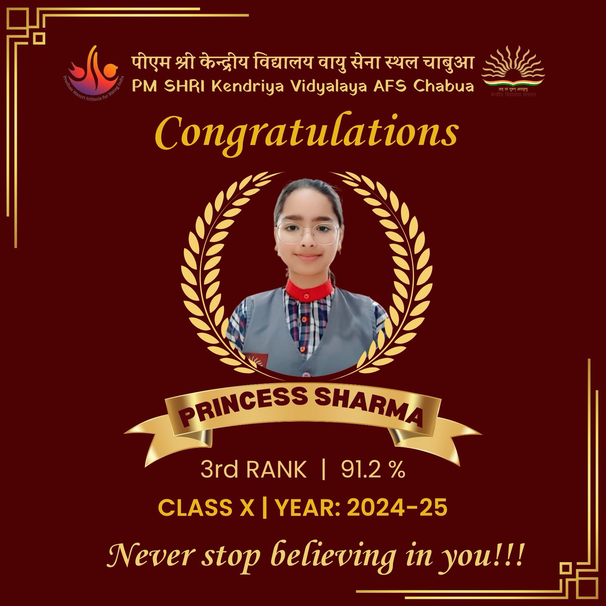 PM SHRI Kendriya Vidyalaya AFS CHABUA (@kchabua) on Twitter photo Heartiest congratulations to the Class X toppers for their outstanding performance!
Your hard work and determination have brought laurels to the school.
<a href="/KVS_HQ/">Kendriya Vidyalaya Sangathan</a>
<a href="/KVSRO_TINSUKIA/">KVS RO TINSUKIA</a>
<a href="/mygovindia/">MyGovIndia</a>
<a href="/EduMinOfIndia/">Ministry of Education</a>
<a href="/FanpageKvs/">KVS Fan Page</a> Heartiest congratulations to the Class X toppers for their outstanding performance!
Your hard work and determination have brought laurels to the school.
<a href="/KVS_HQ/">Kendriya Vidyalaya Sangathan</a>
<a href="/KVSRO_TINSUKIA/">KVS RO TINSUKIA</a>
<a href="/mygovindia/">MyGovIndia</a>
<a href="/EduMinOfIndia/">Ministry of Education</a>
<a href="/FanpageKvs/">KVS Fan Page</a>
