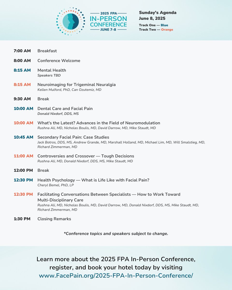 The 2025 FPA In-Person Conference is 3 weeks away!

Visit facepain.org/2025-fpa-in-pe… to learn more about registration, hotel booking, conference topics and speakers, FAQ, and the weekend's agenda.