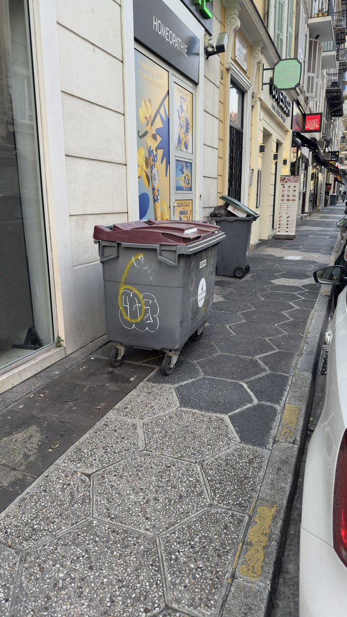 U_topick's tweet photo. @cestrosi #nice Carré d’or… les poubelles sur les trottoirs impossible de passer en fauteuil roulant. 
Poubelle publique inaccessible.
Les touristes nous en parlent tous les jours malheureusement https://t.co/26KH9QHaV4