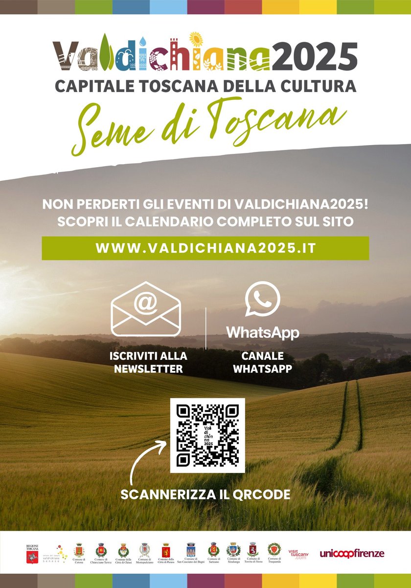 Volete restare sempre informati sul programma di Valdichiana 2025. Scansionate il codice QR, iscrivetevi al canale WhatsApp e seguite i canali social. 
#Valdichiana2025