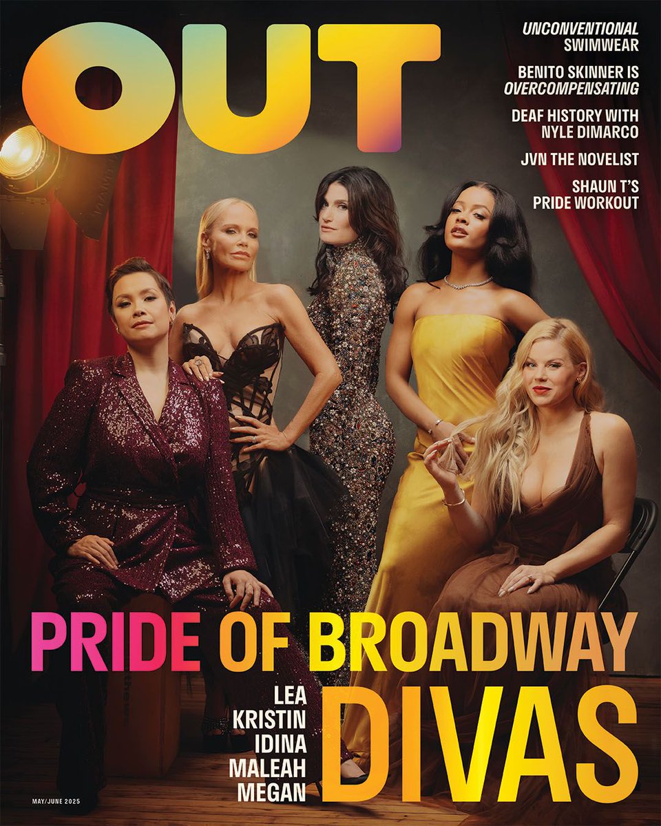 Presenting OUT's Pride issue, where Broadway legends Idina Menzel, Megan Hilty, Kristin Chenoweth, Lea Salonga and Maleah Joi Moon join forces to pay homage to the LGBTQ+ community. Read more: bit.ly/4jTFHkL