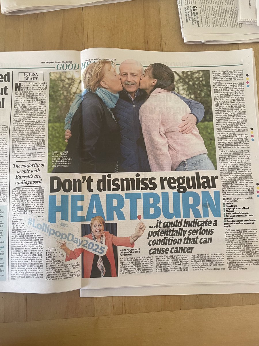 Carmel Doyle (@carmeldoyle1) on Twitter photo This Friday World Barrett’s Oesophagus day, and every day, please don’t dismiss ongoing Heartburn. And thanks <a href="/irishdailymail/">The Irish Daily Mail</a> <a href="/JacinthaOS/">Jacintha O’Sullivan</a> <a href="/HelenColemanQUB/">Prof Helen Coleman</a> and <a href="/PrecisionOncIre/">Precision Oncology Ireland</a> for flying the flag with <a href="/OesophagealCF/">Oesophageal Cancer Fund</a> <a href="/UCD_Research/">UCD Research</a> This Friday World Barrett’s Oesophagus day, and every day, please don’t dismiss ongoing Heartburn. And thanks <a href="/irishdailymail/">The Irish Daily Mail</a> <a href="/JacinthaOS/">Jacintha O’Sullivan</a> <a href="/HelenColemanQUB/">Prof Helen Coleman</a> and <a href="/PrecisionOncIre/">Precision Oncology Ireland</a> for flying the flag with <a href="/OesophagealCF/">Oesophageal Cancer Fund</a> <a href="/UCD_Research/">UCD Research</a>