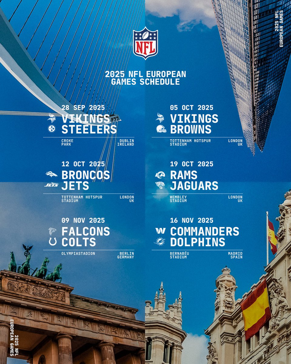 The NFL is showing up in Europe in a BIG way this year! 😤

NFL European Games, full slate 👇
