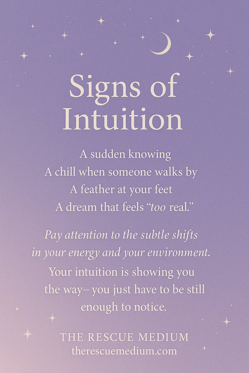 Psychic_Bill's tweet photo. ⭐️Day 6 of #IntuitionWeek: Intuition speaks beyond words—in sudden knowings, chills, feathers, or vivid dreams. 

Notice these signs.

Be still to feel them.

Share an intuitive sign you’ve felt lately!  Or reply: Sign or None?

#IntuitionWeek #InnerVoice #TheRescueMedium https://t.co/uoau0k7rkg